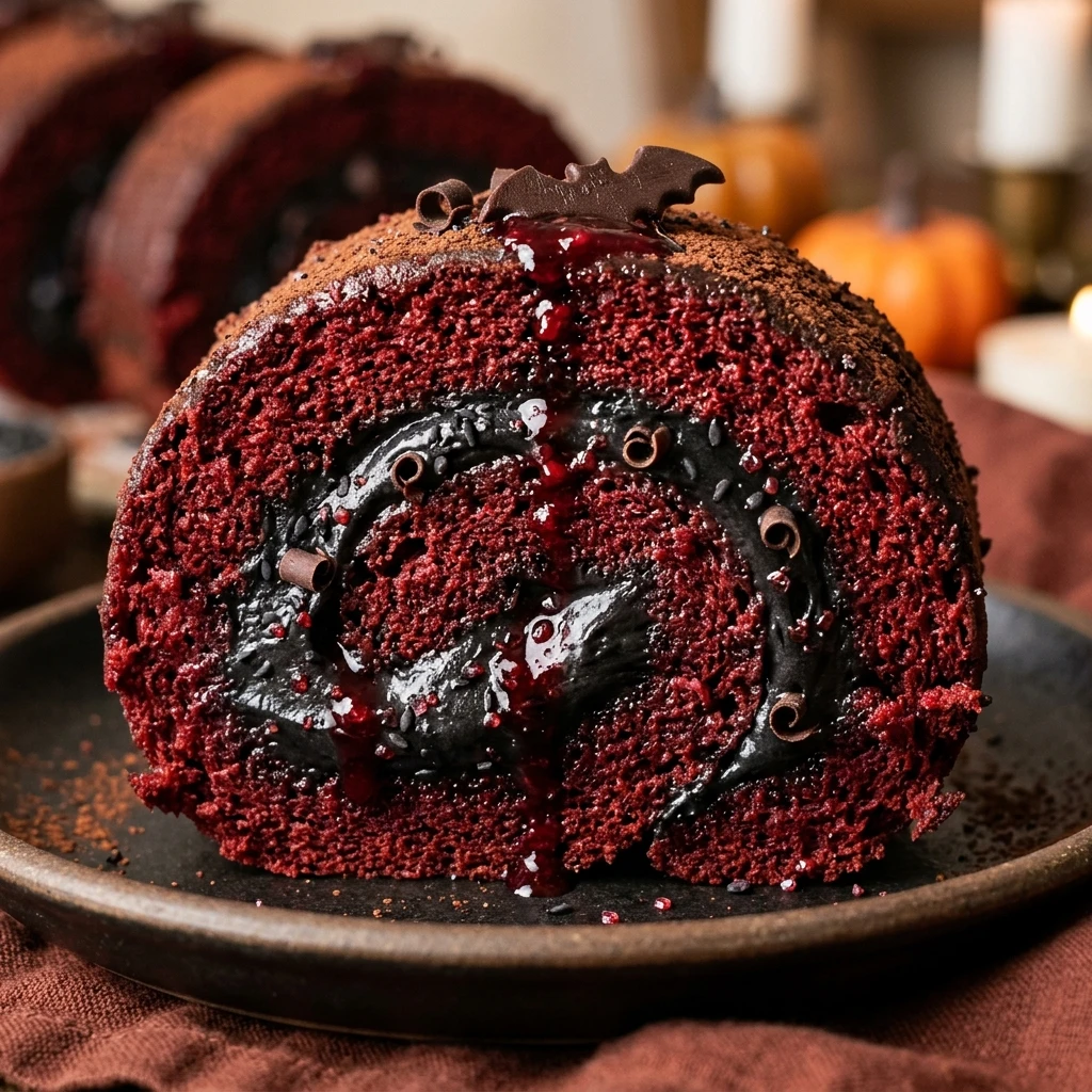 Halloween Blood Velvet Cake Roll Dessert