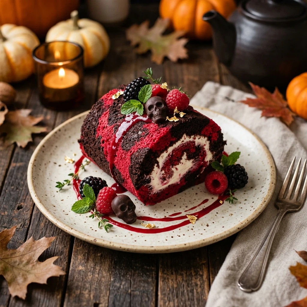 Halloween Blood Velvet Cake Roll Dessert
