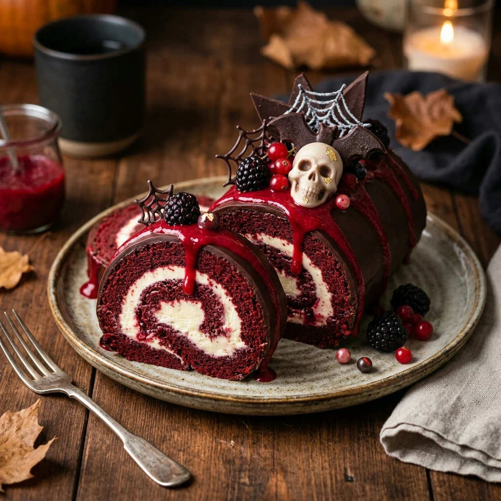 Halloween Blood Velvet Cake Roll Recipe