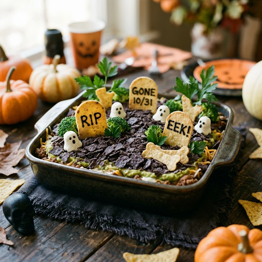 Halloween Graveyard Taco Dip Party Snack