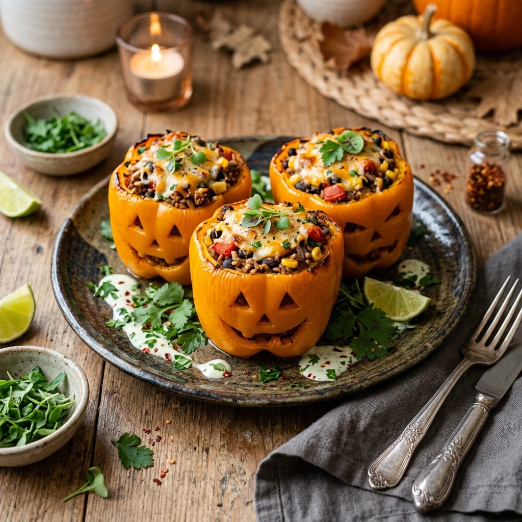 Halloween Jack O Lantern Stuffed Peppers Dinner