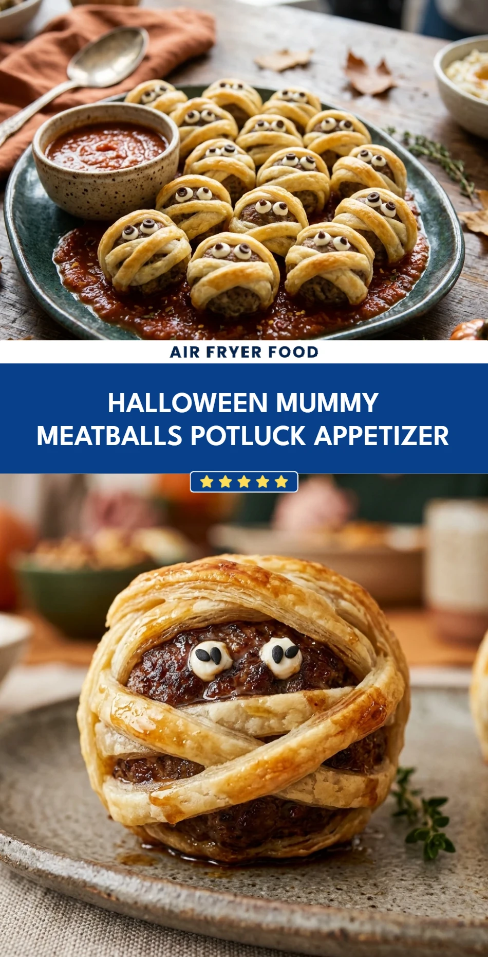 Halloween Mummy Meatballs Potluck Appetizer