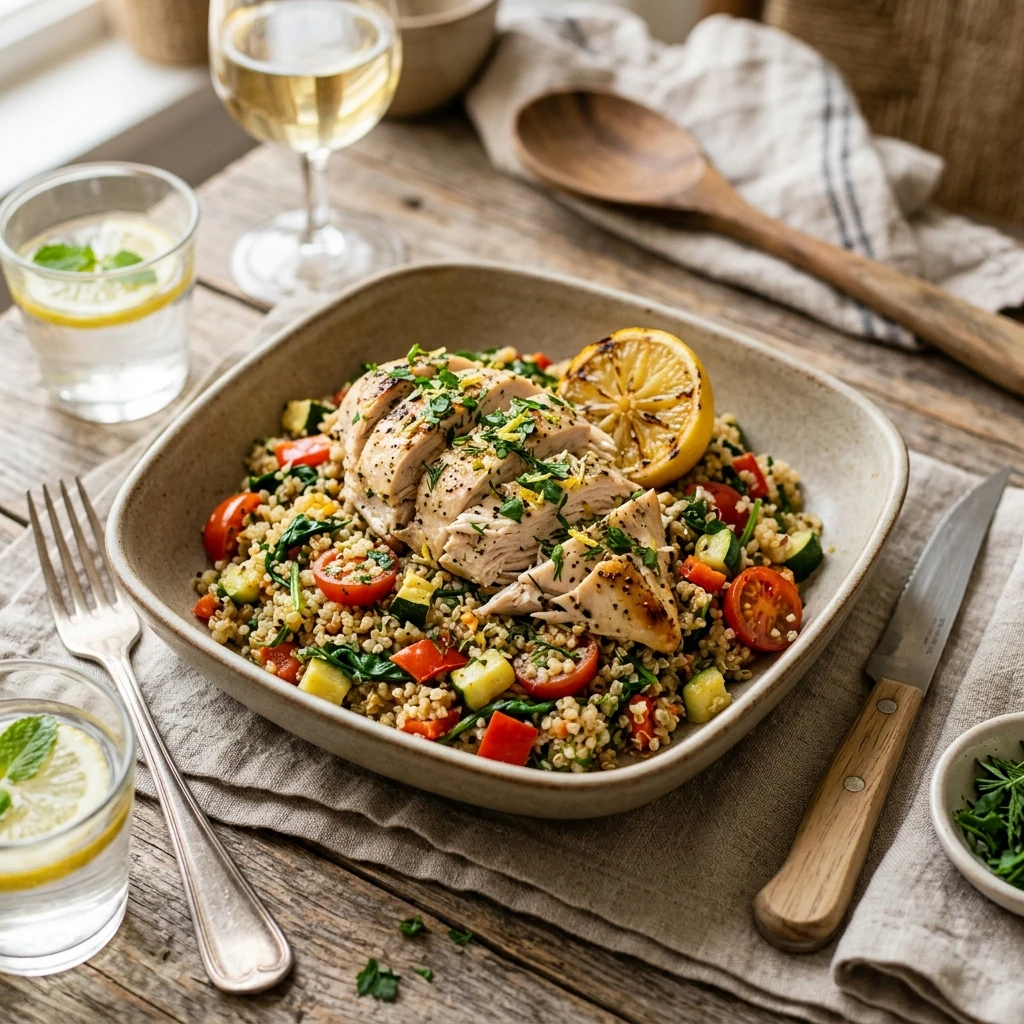 Healthy Crockpot Lemon Herb Chicken And Quinoa Dinner