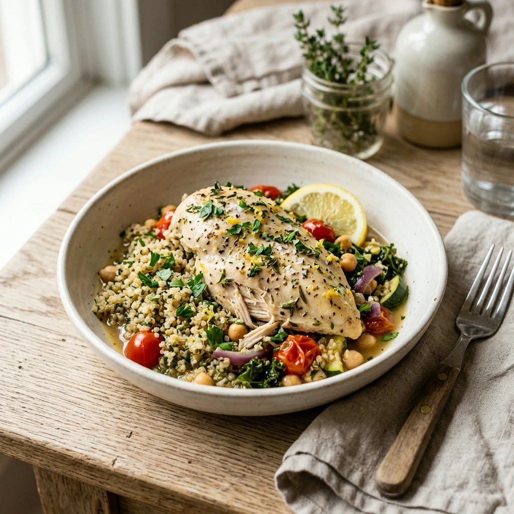 Healthy Crockpot Lemon Herb Chicken And Quinoa