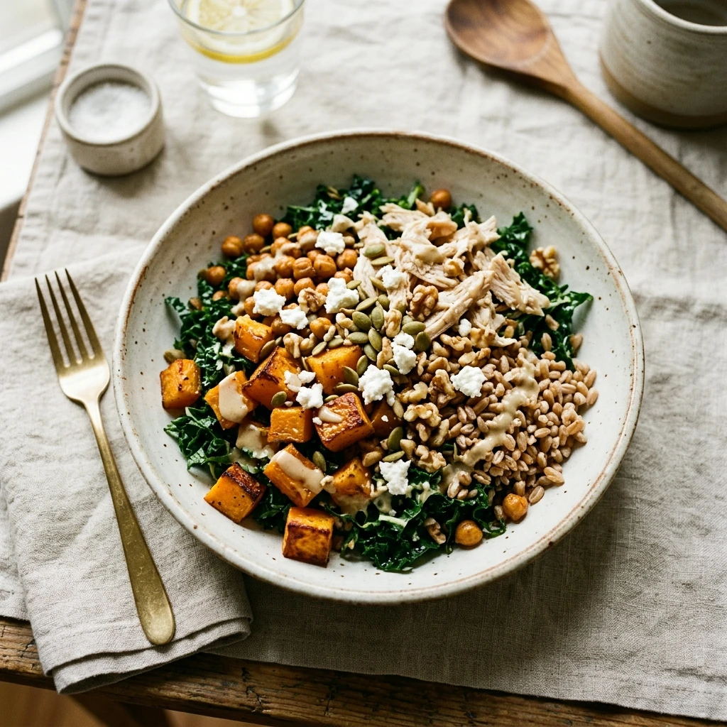 Healthy High Protein Butternut Squash And Kale Salad