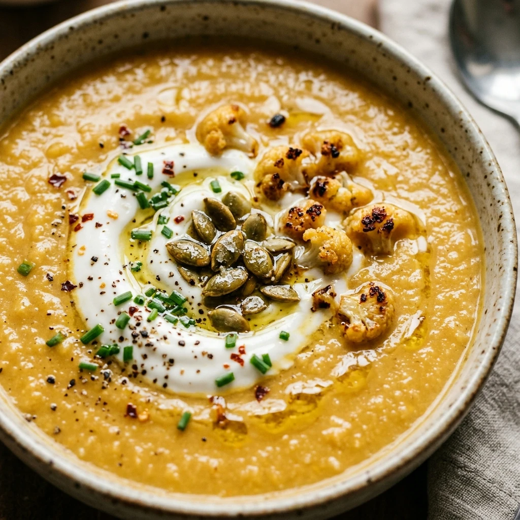 Healthy High Protein Cauliflower Pumpkin Soup Recipe