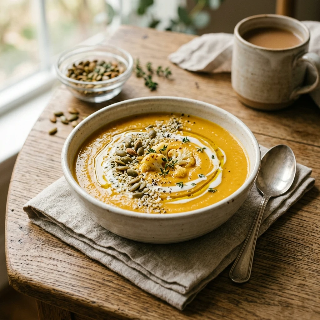Healthy High Protein Cauliflower Pumpkin Soup Recipe