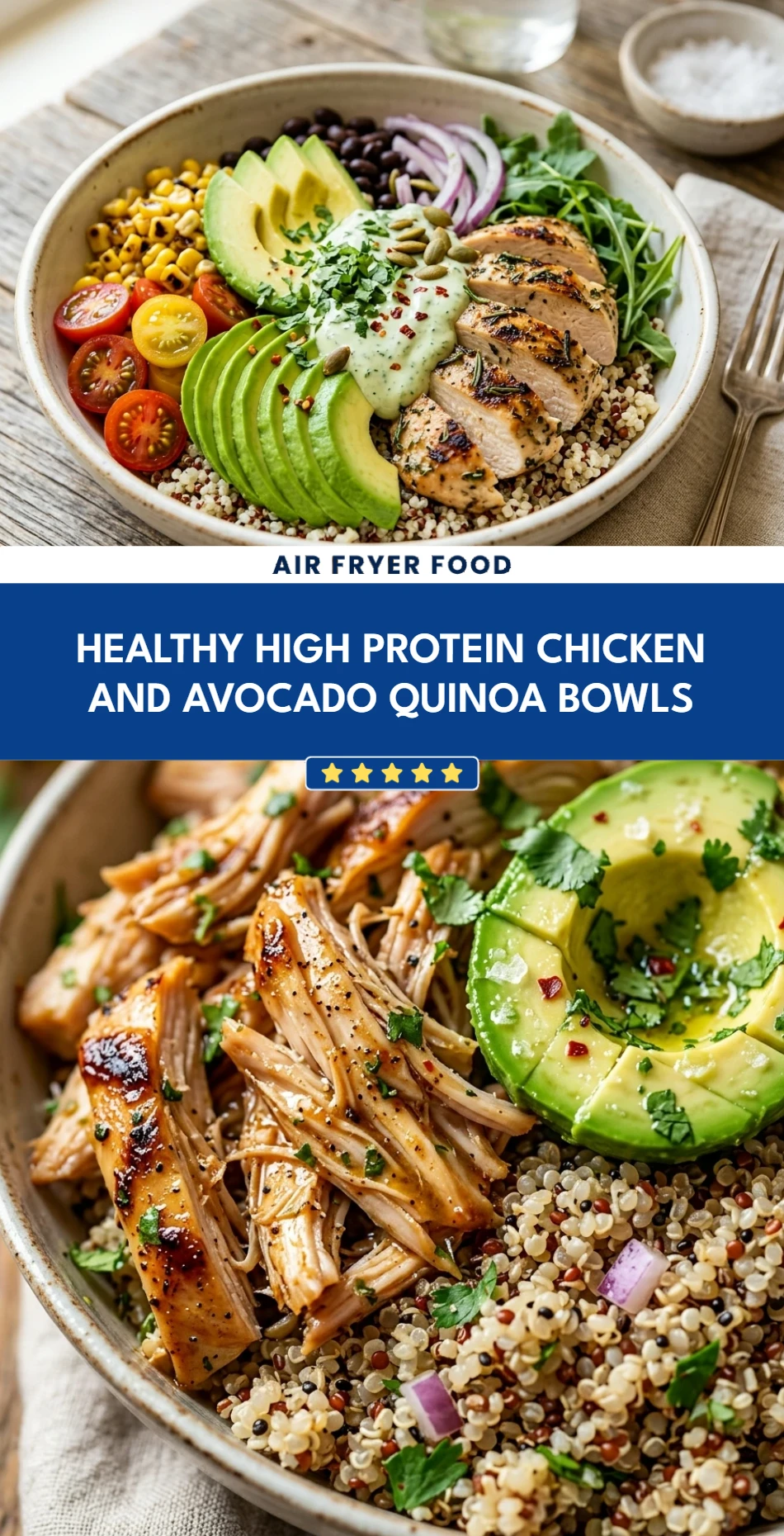 Healthy High Protein Chicken And Avocado Quinoa Bowls