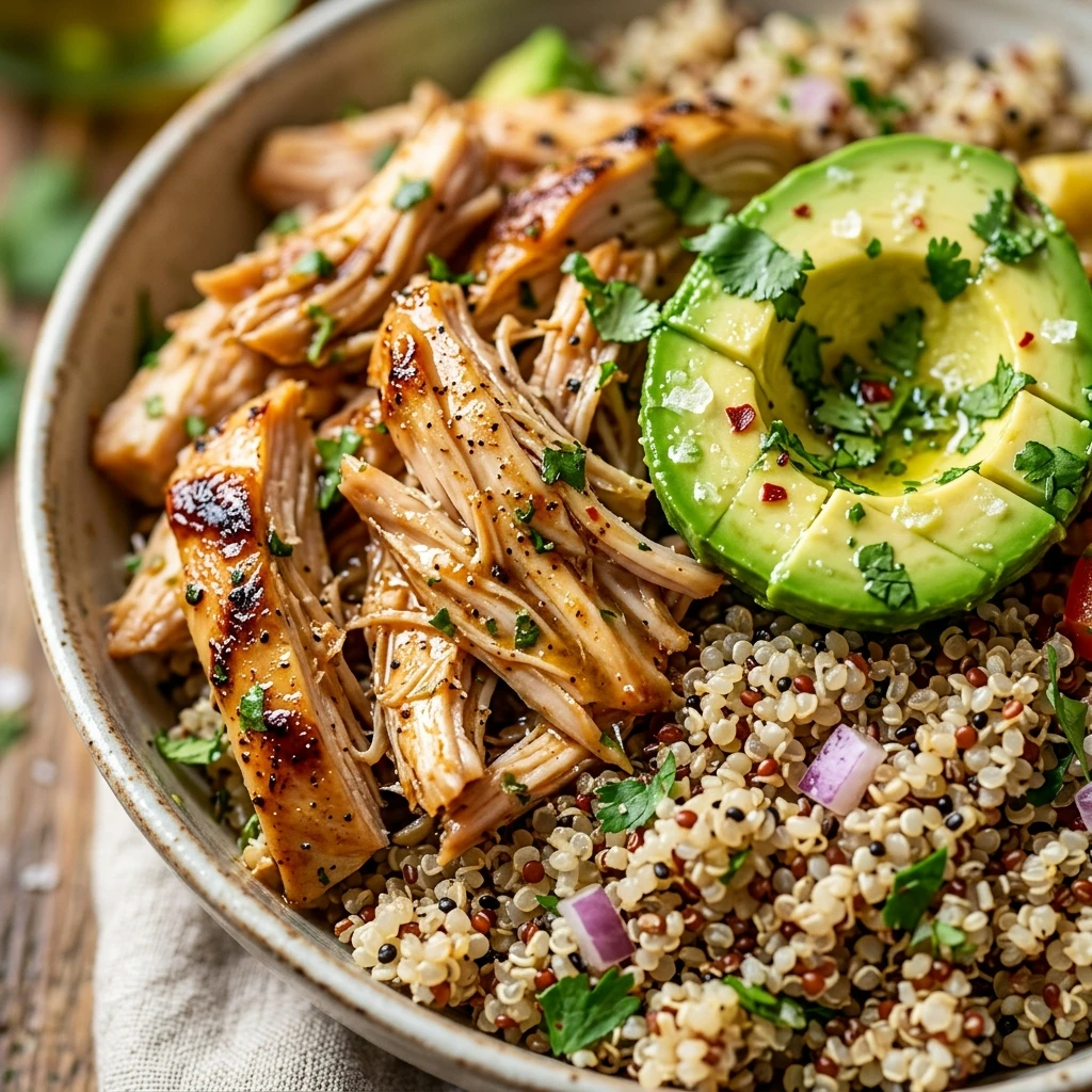 Healthy High Protein Chicken And Avocado Quinoa Bowls