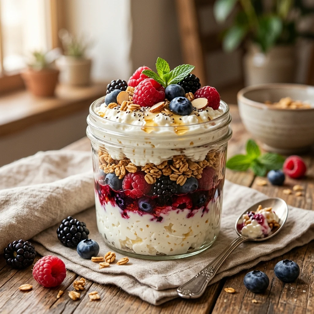 Healthy High Protein Cottage Cheese And Berry Parfait