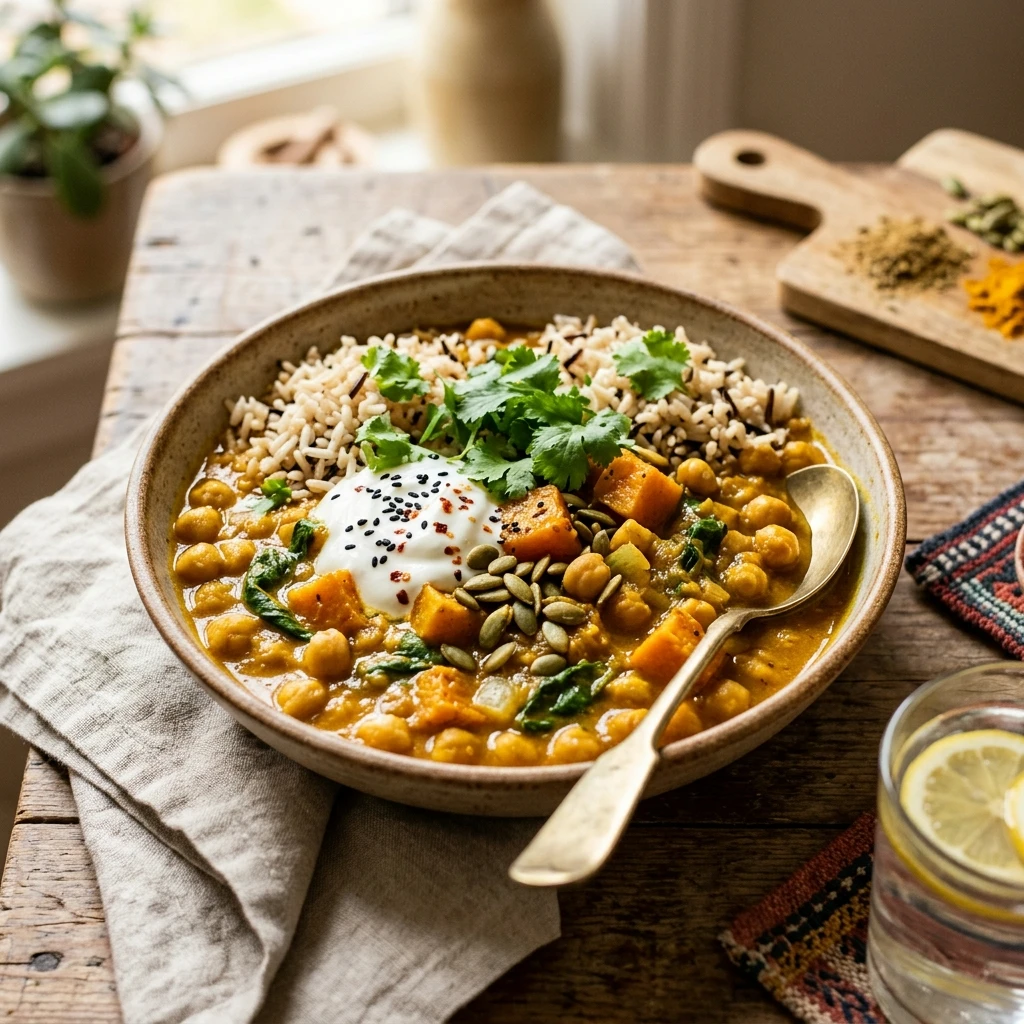 Healthy High Protein Pumpkin Chickpea Curry Recipe