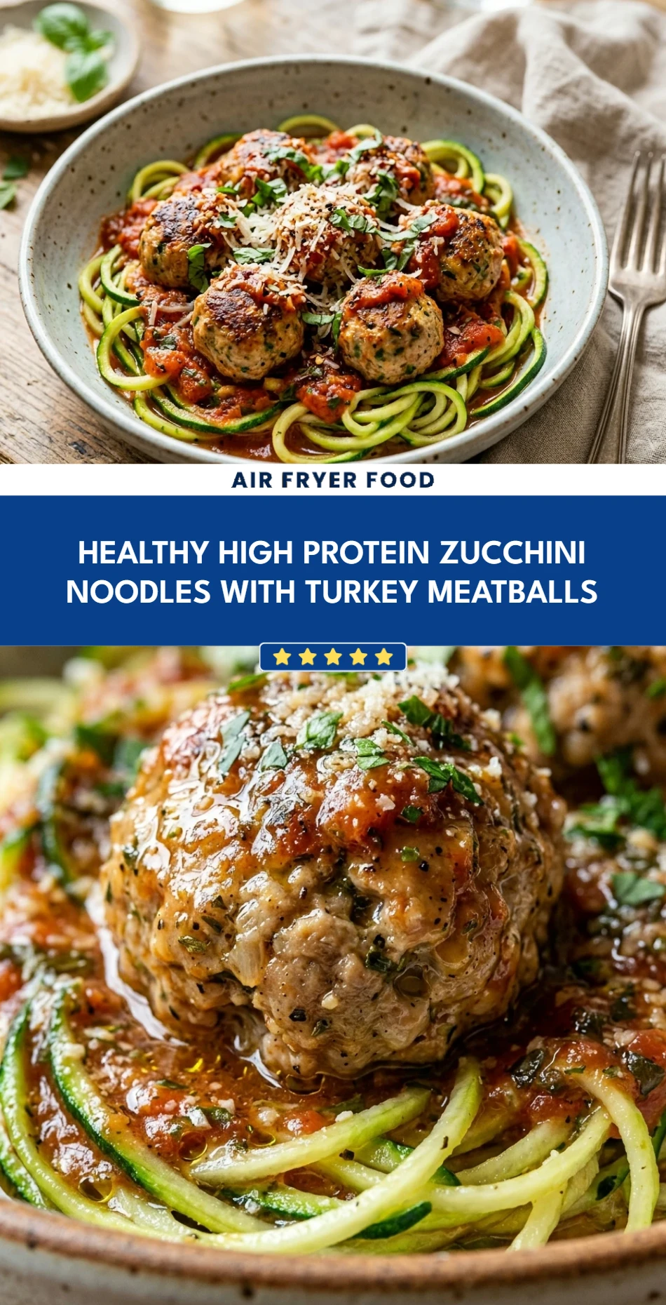 Healthy High Protein Zucchini Noodles With Turkey Meatballs