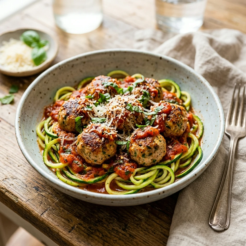 Healthy High Protein Zucchini Noodles With Turkey Meatballs