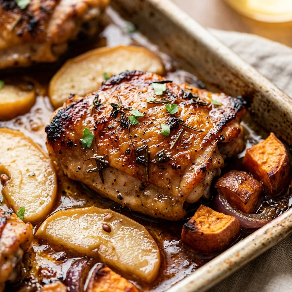 High Protein Apple Cider Chicken Thighs Sheet Pan
