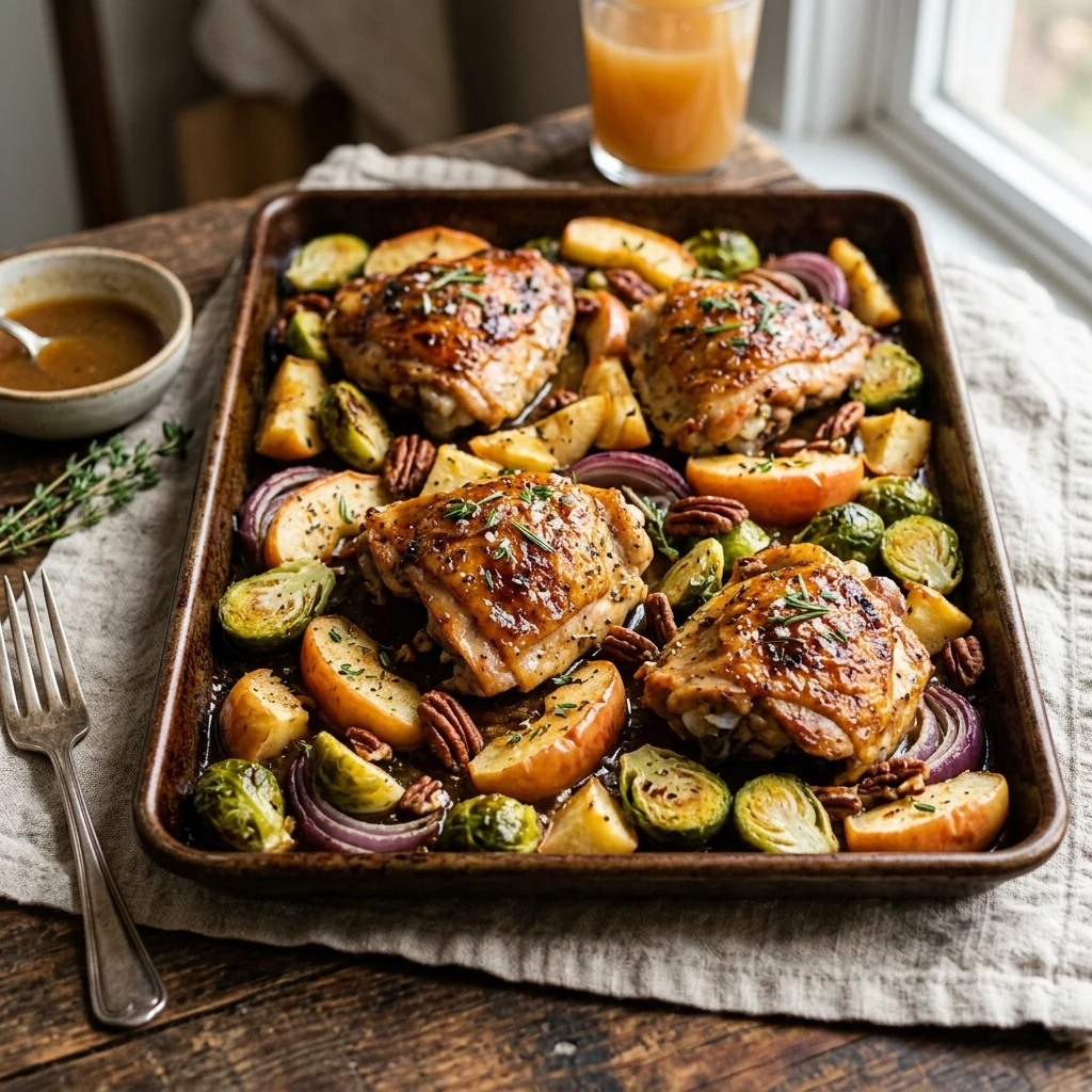 High Protein Apple Cider Chicken Thighs Sheet Pan