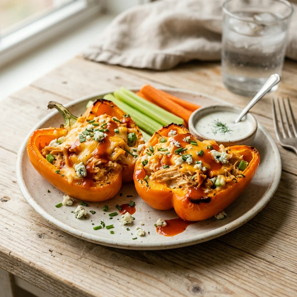 High Protein Buffalo Chicken Stuffed Peppers Recipe