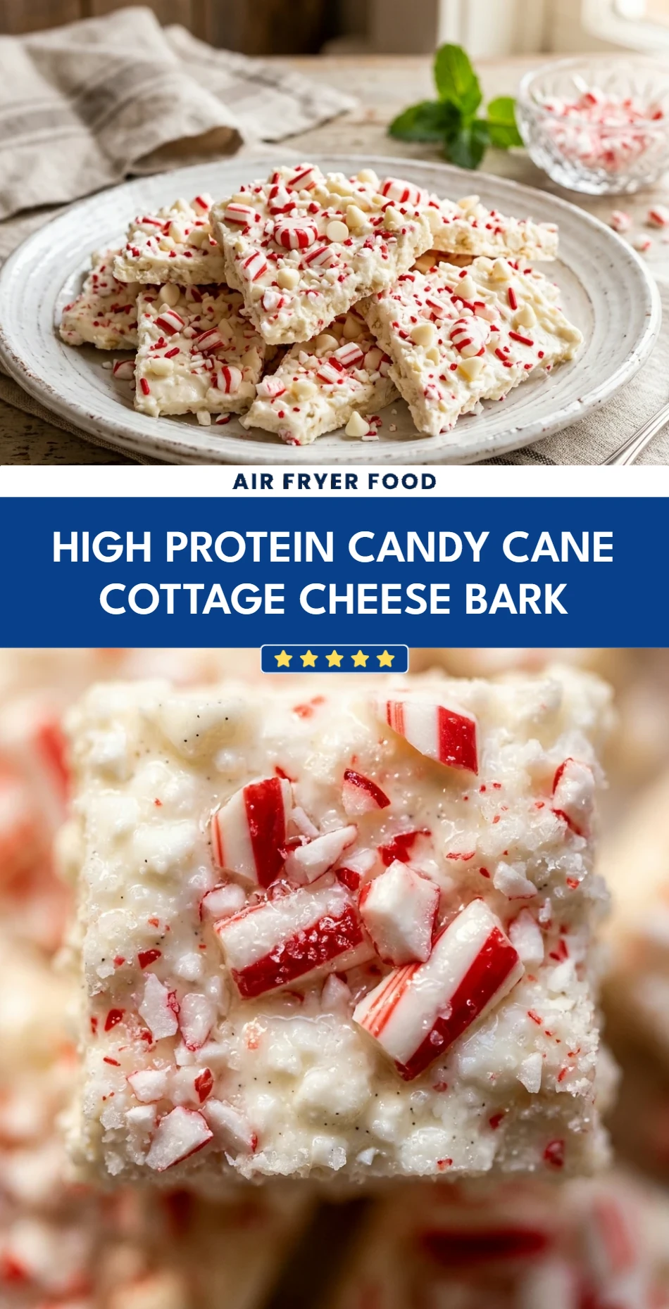 High Protein Candy Cane Cottage Cheese Bark