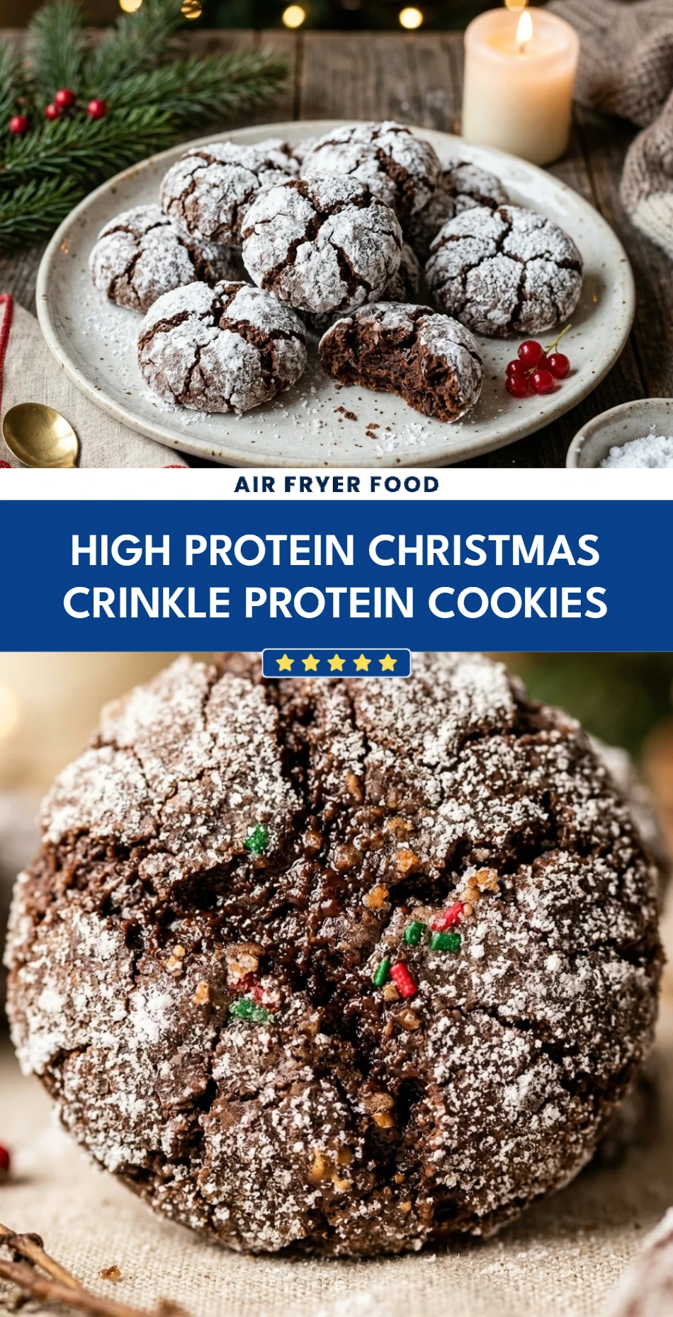 High Protein Christmas Crinkle Protein Cookies