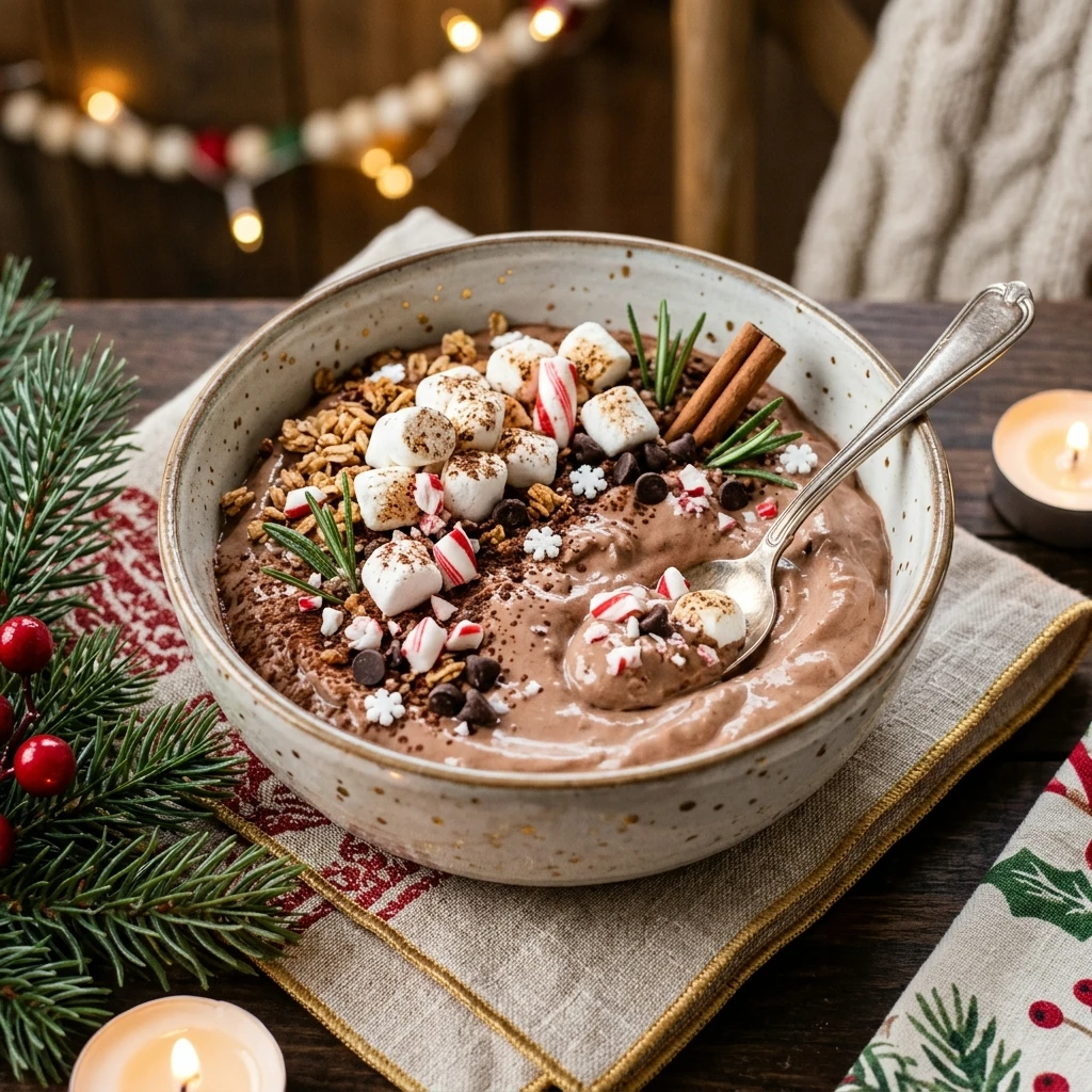 High Protein Christmas Hot Cocoa Cottage Cheese Bowl