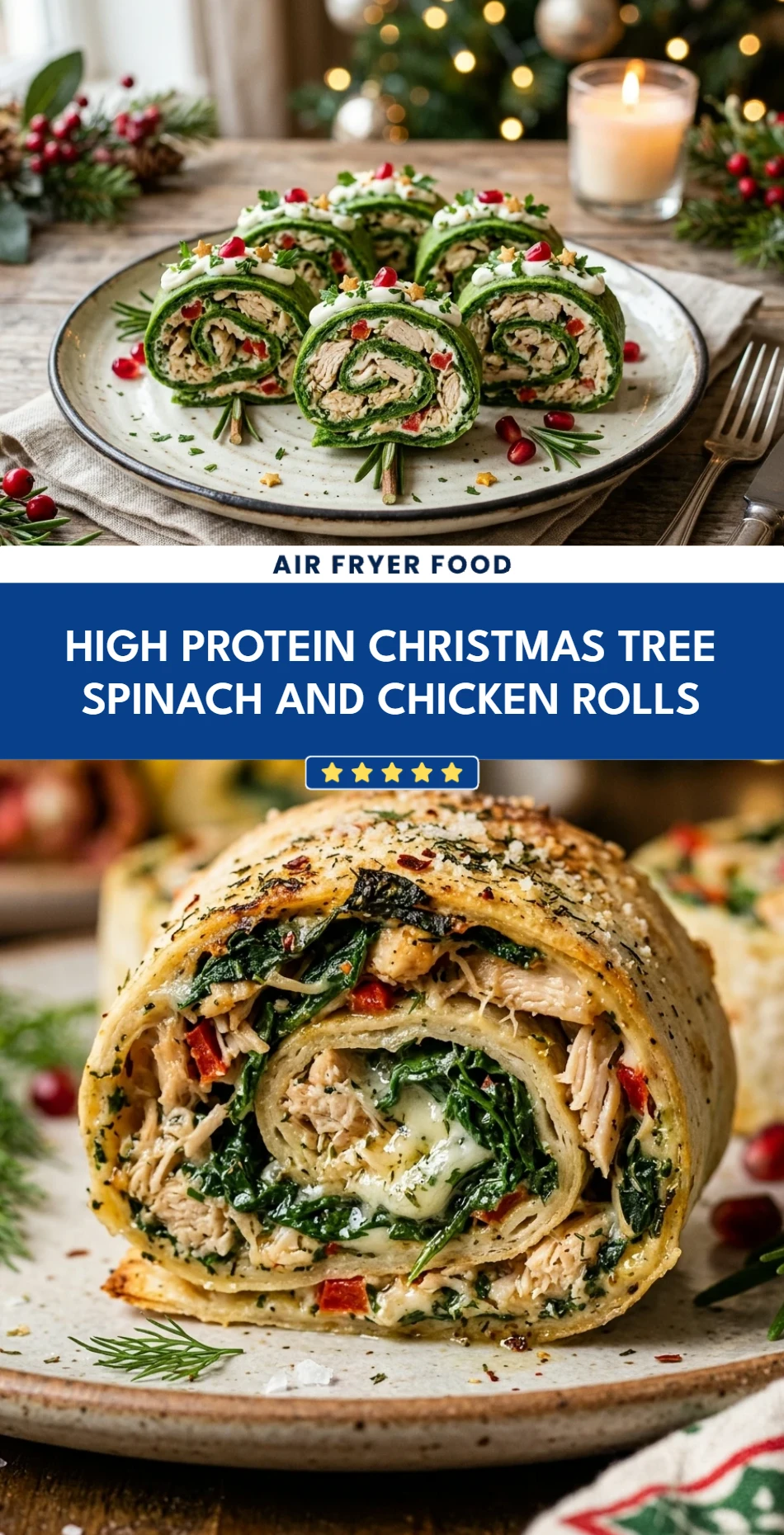 High Protein Christmas Tree Spinach And Chicken Rolls