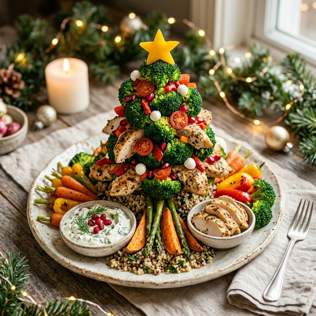 High Protein Christmas Tree Veggie And Chicken Platter