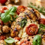 High Protein Christmas Wreath Caprese Chicken