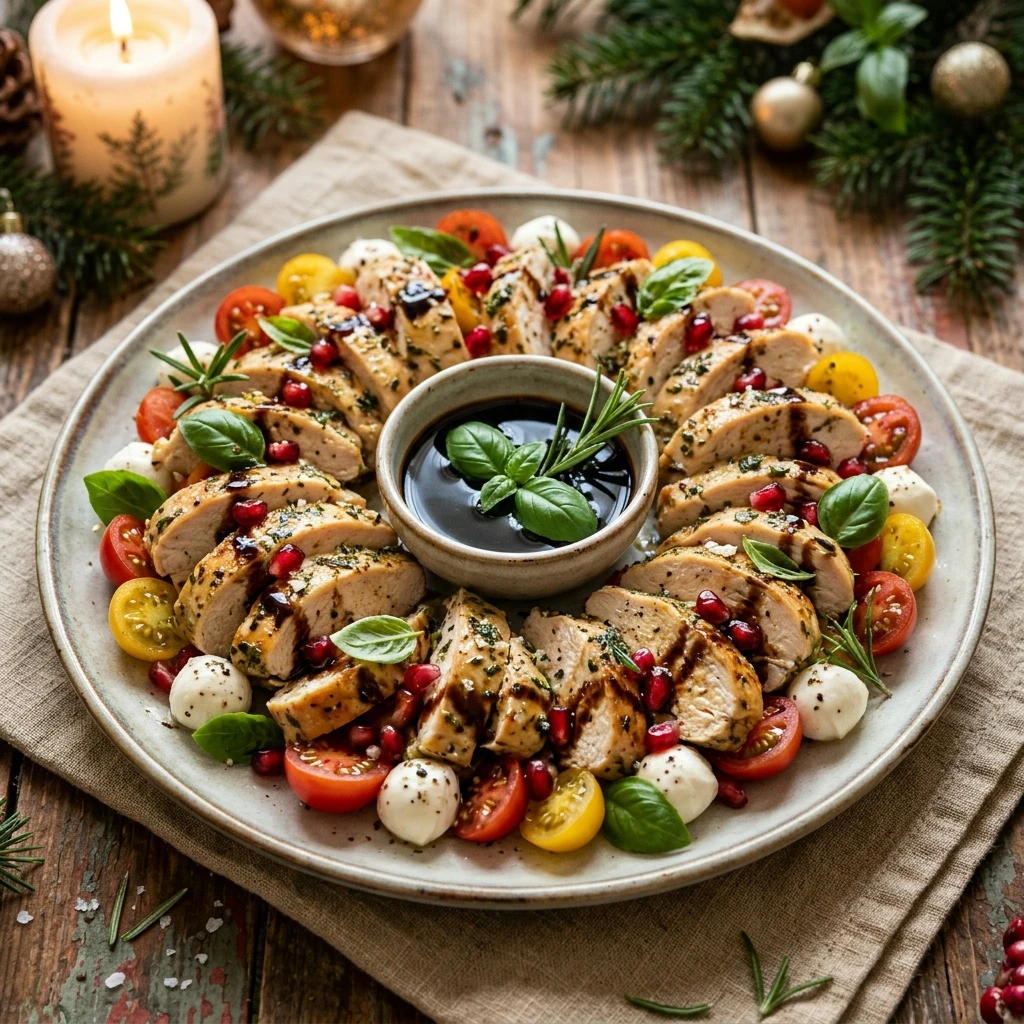 High Protein Christmas Wreath Caprese Chicken