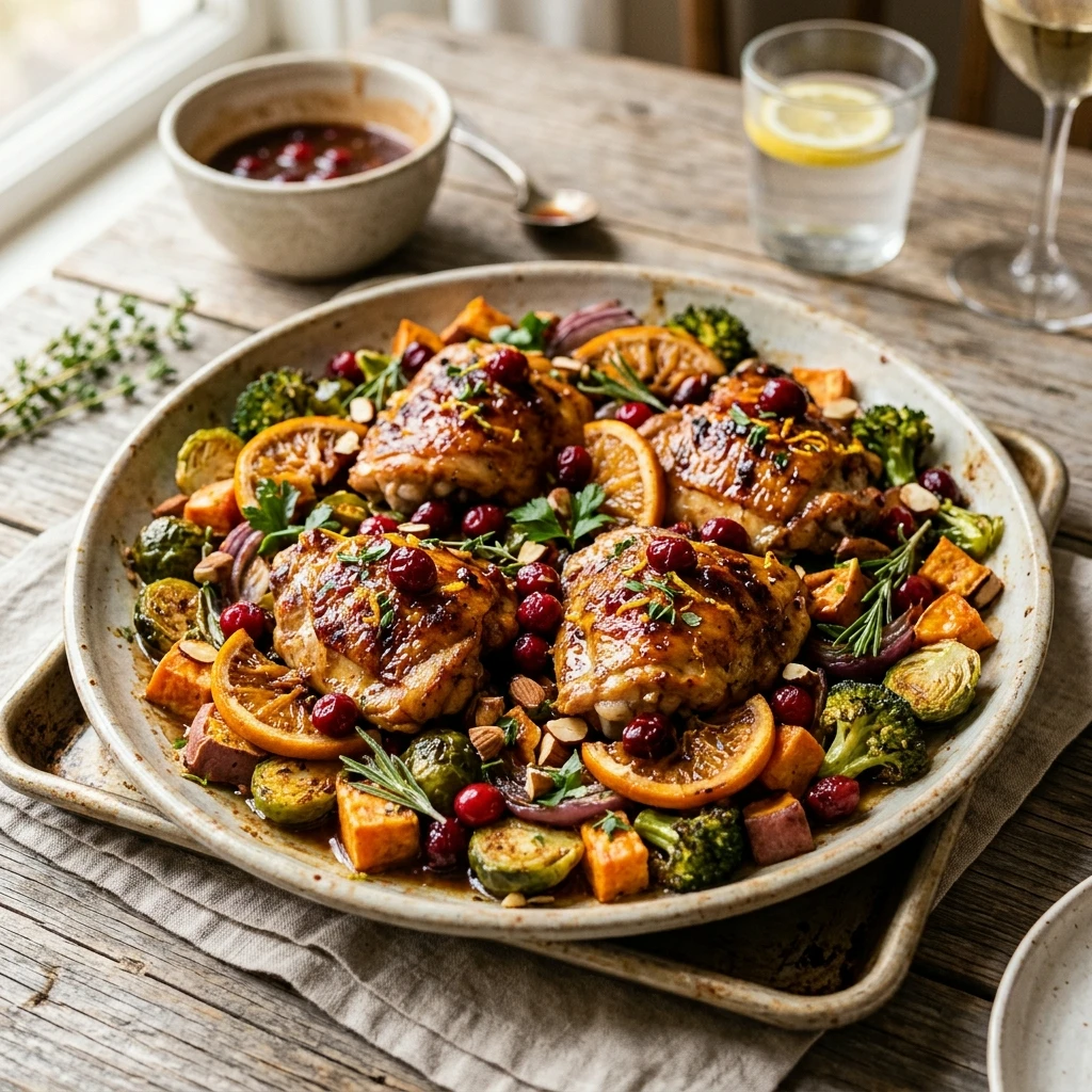 High Protein Cranberry Orange Chicken Sheet Pan