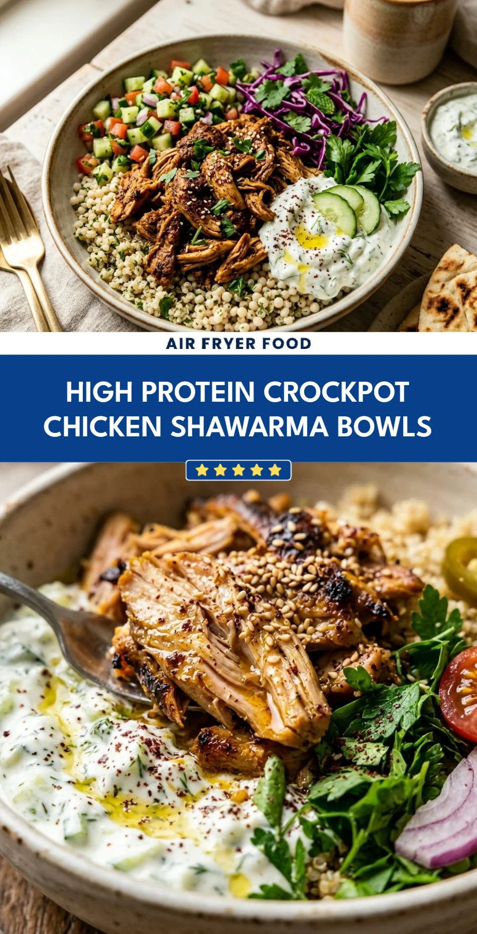 High Protein Crockpot Chicken Shawarma Bowls