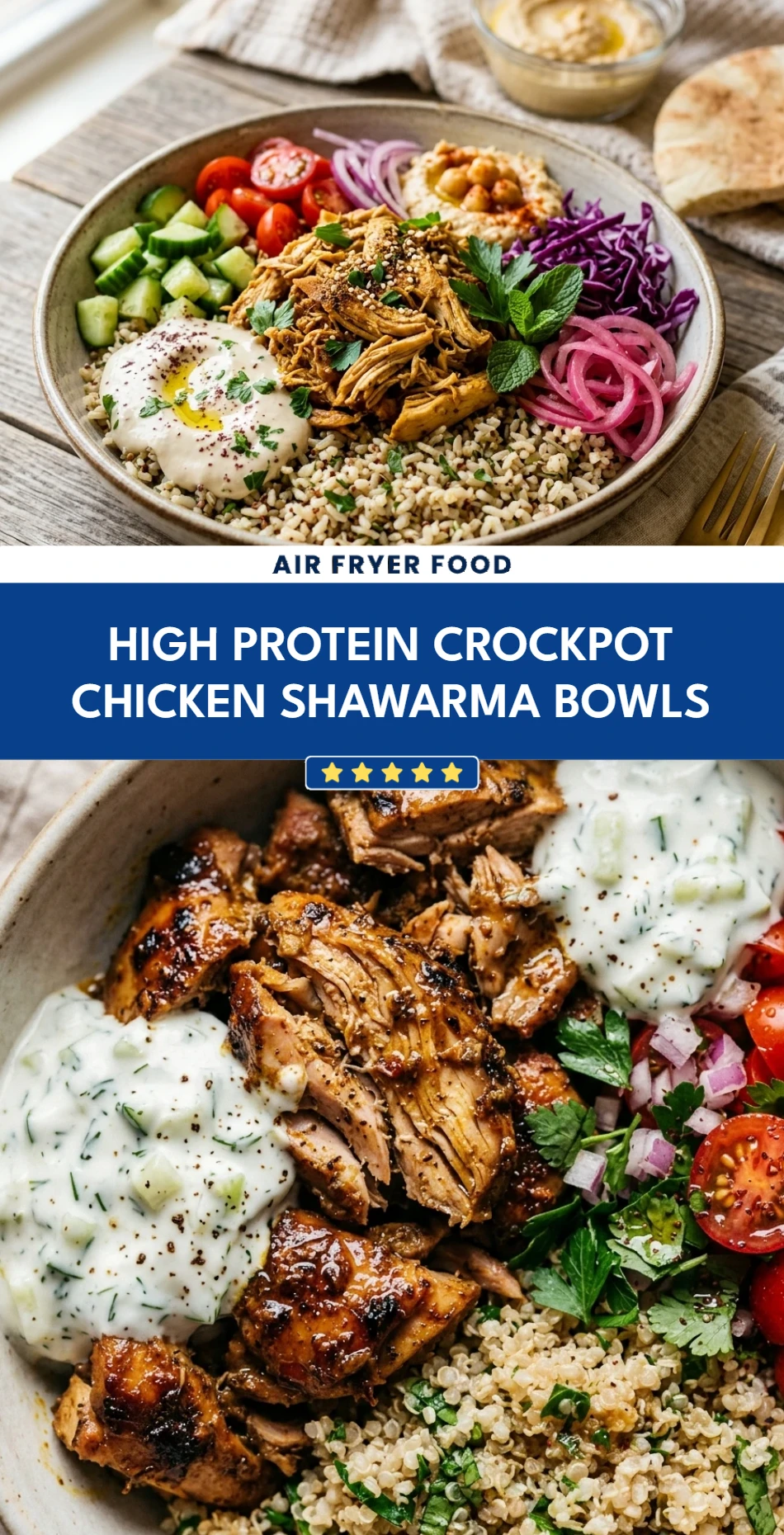 High Protein Crockpot Chicken Shawarma Bowls