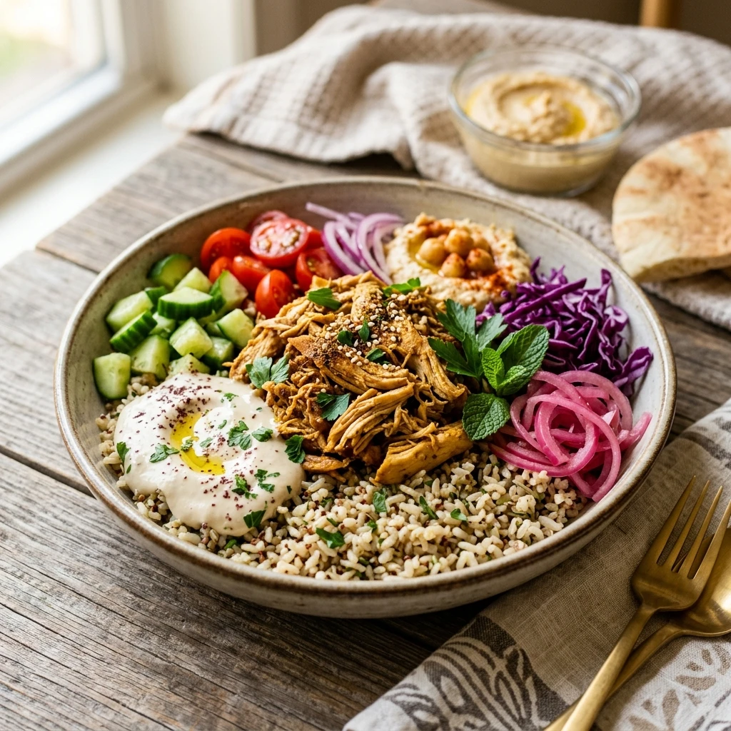 High Protein Crockpot Chicken Shawarma Bowls