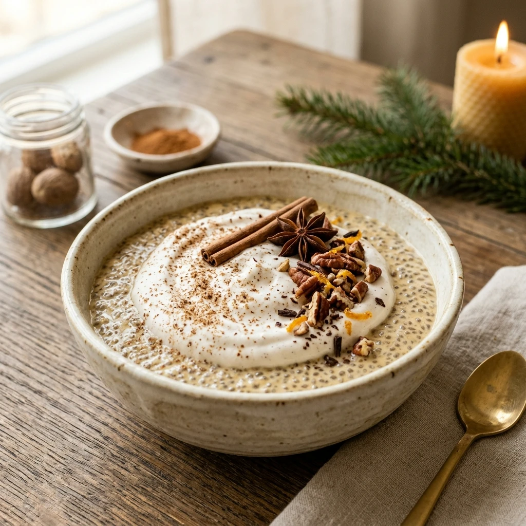 High Protein Eggnog Chia Pudding