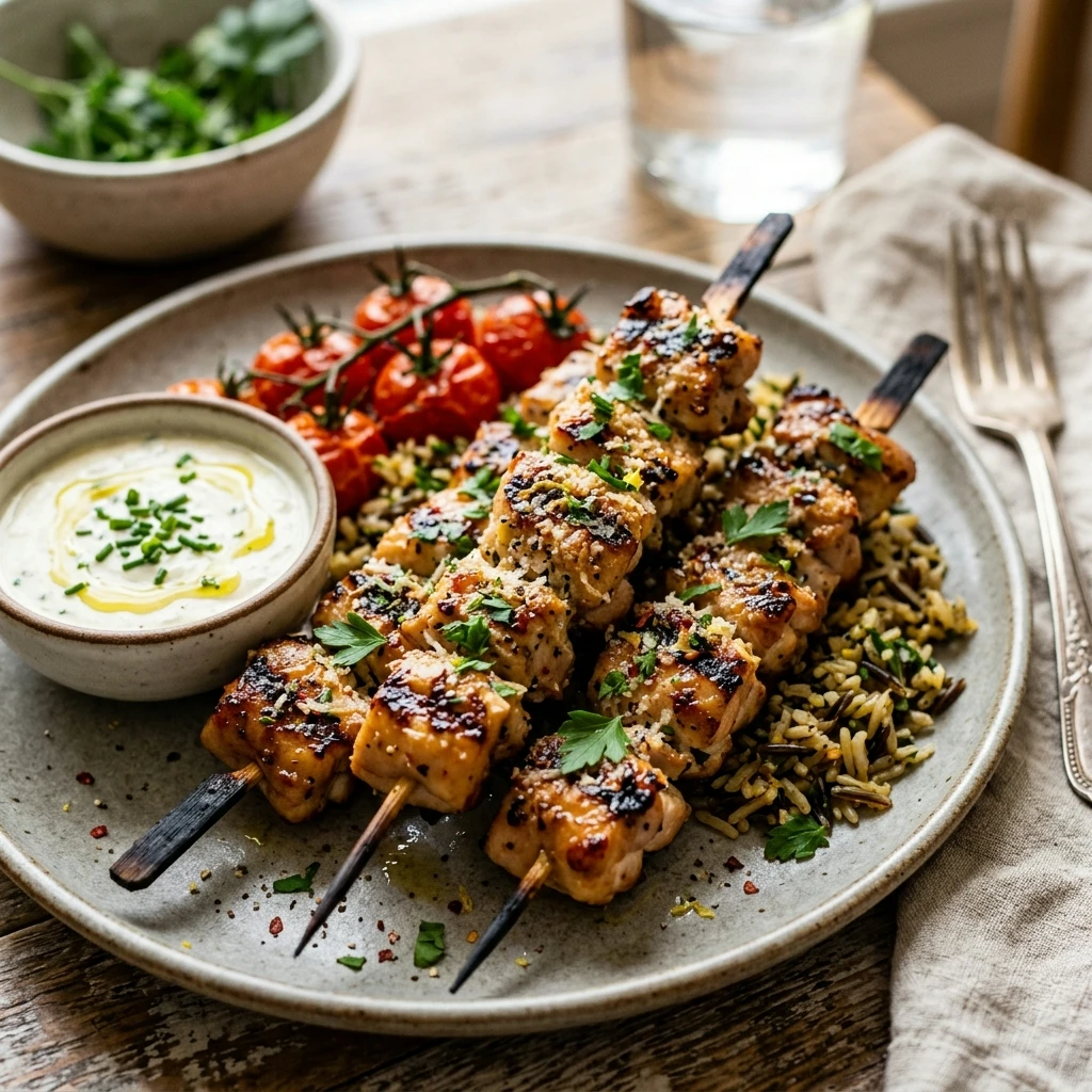 High Protein Garlic Parmesan Chicken Skewers