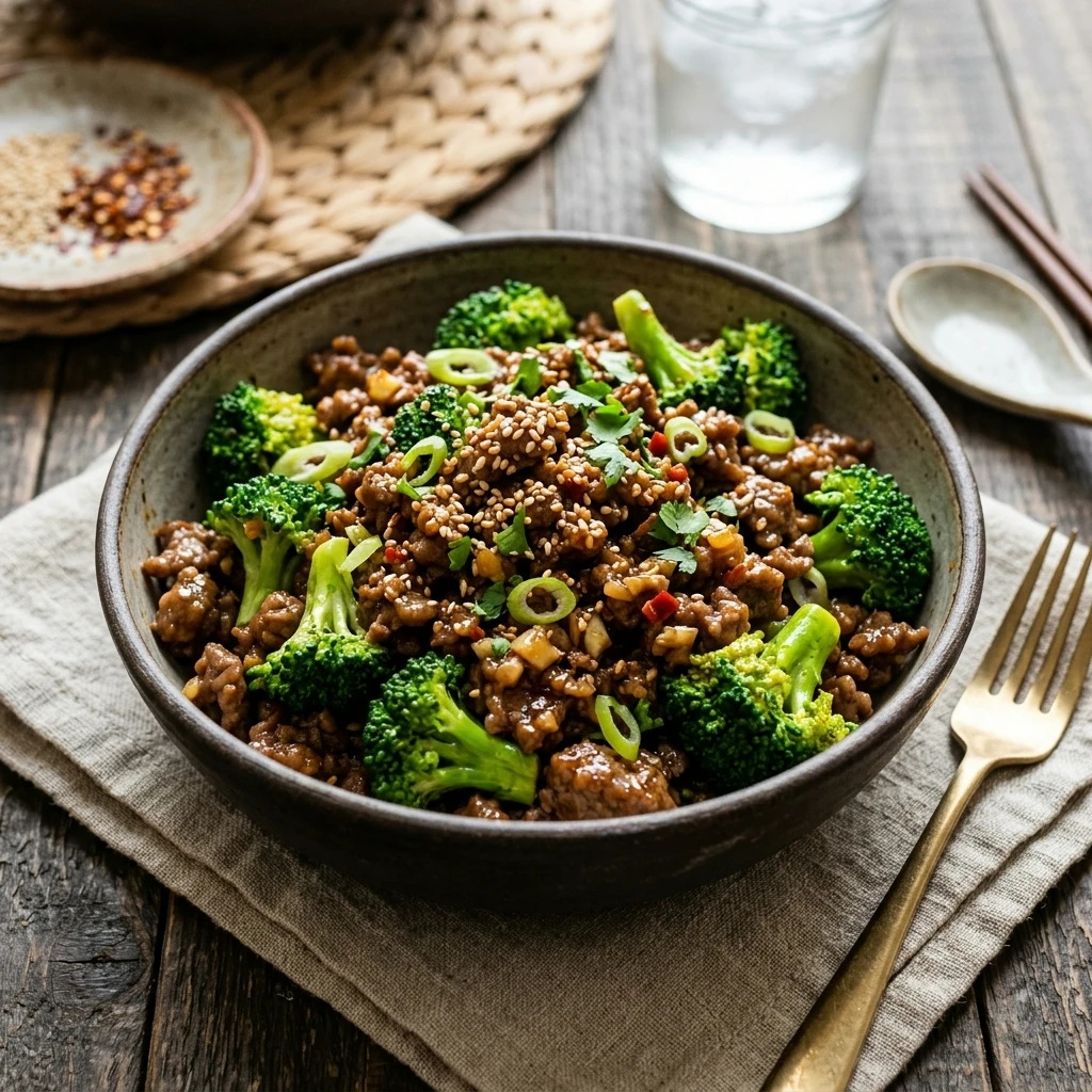 High Protein Honey Garlic Ground Beef And Broccoli