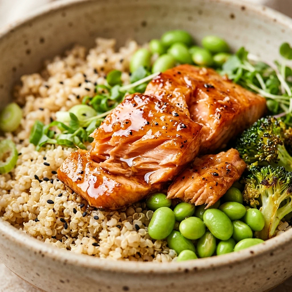 High Protein Maple Glazed Salmon Bowl