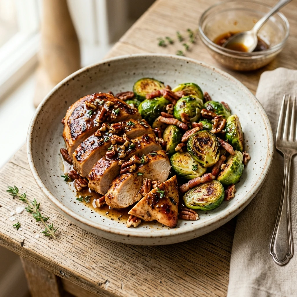 High Protein Maple Pecan Chicken And Brussels
