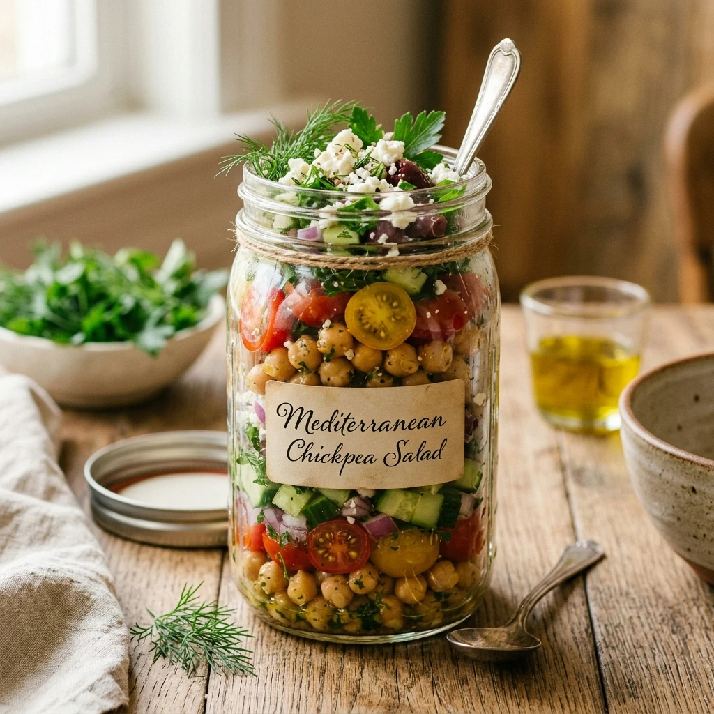 High Protein Mediterranean Chickpea Salad Jars Recipe