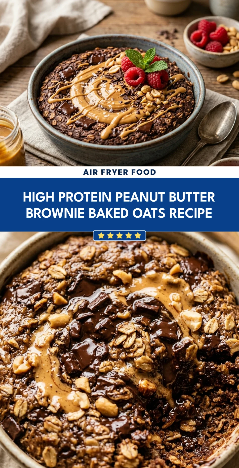 High Protein Peanut Butter Brownie Baked Oats Recipe