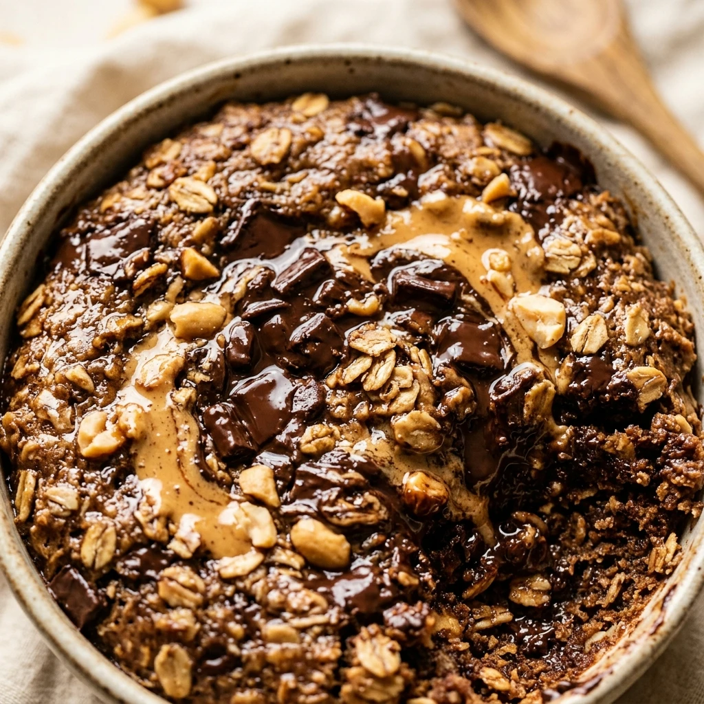 High Protein Peanut Butter Brownie Baked Oats Recipe