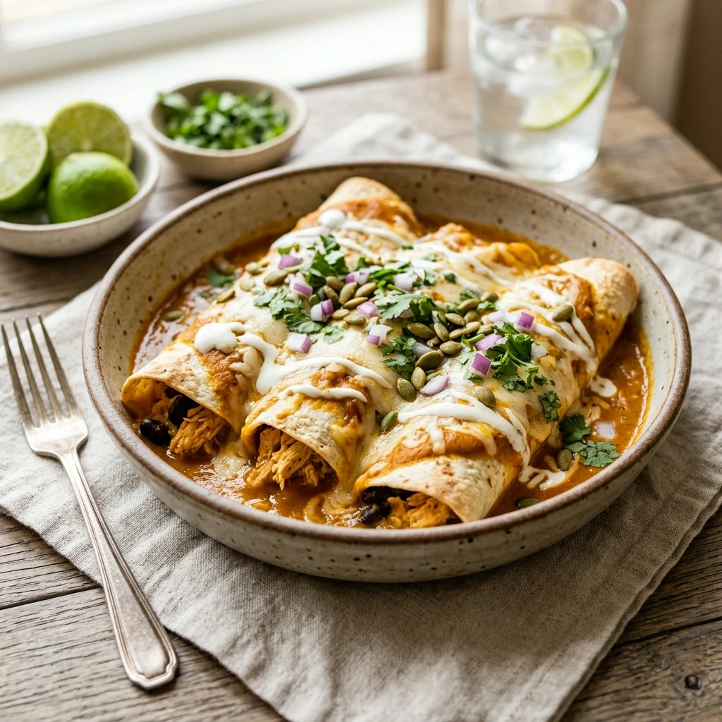 High Protein Pumpkin Chicken Enchiladas
