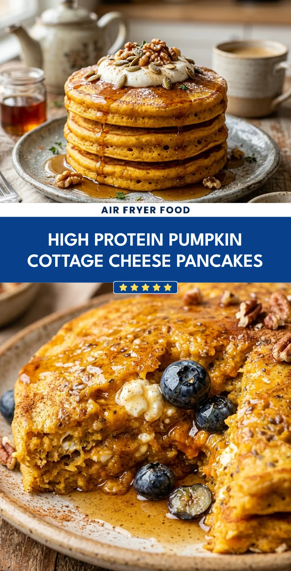 High Protein Pumpkin Cottage Cheese Pancakes