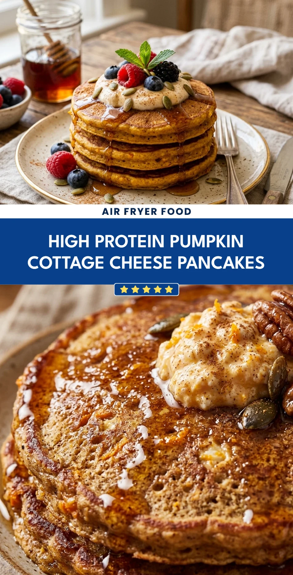 High Protein Pumpkin Cottage Cheese Pancakes