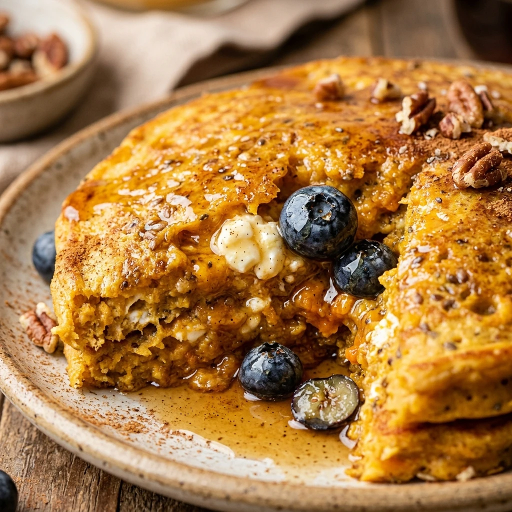 High Protein Pumpkin Cottage Cheese Pancakes