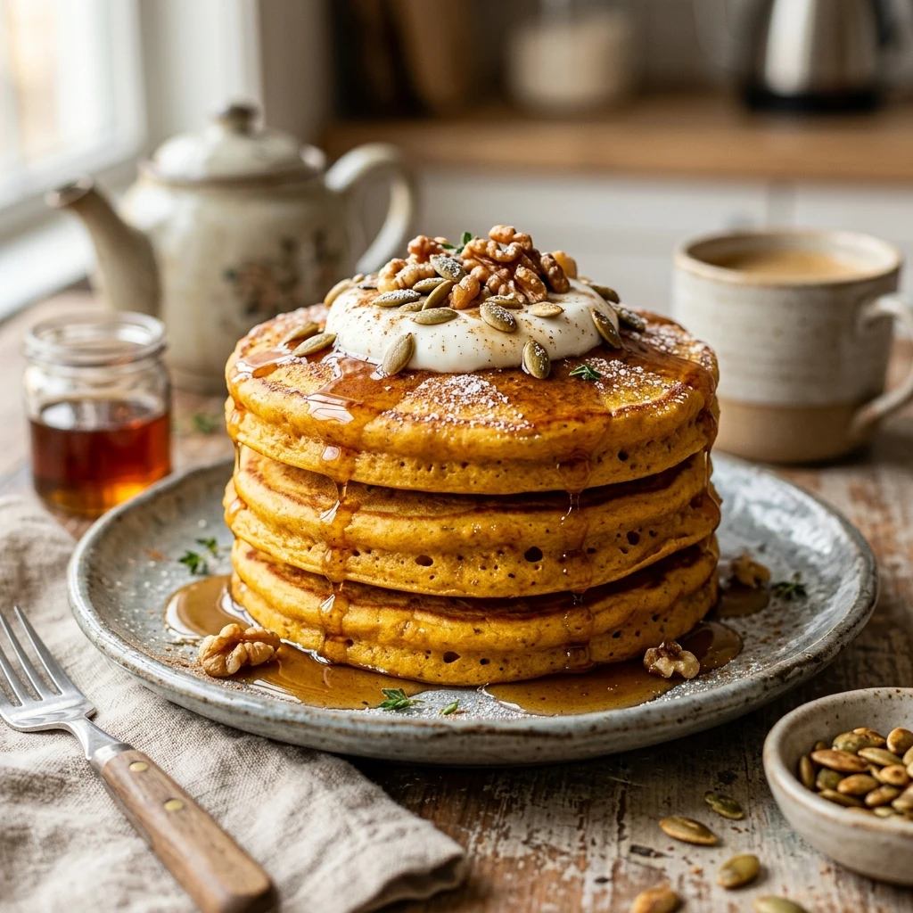 High Protein Pumpkin Cottage Cheese Pancakes