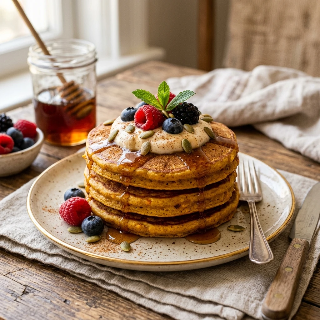 High Protein Pumpkin Cottage Cheese Pancakes