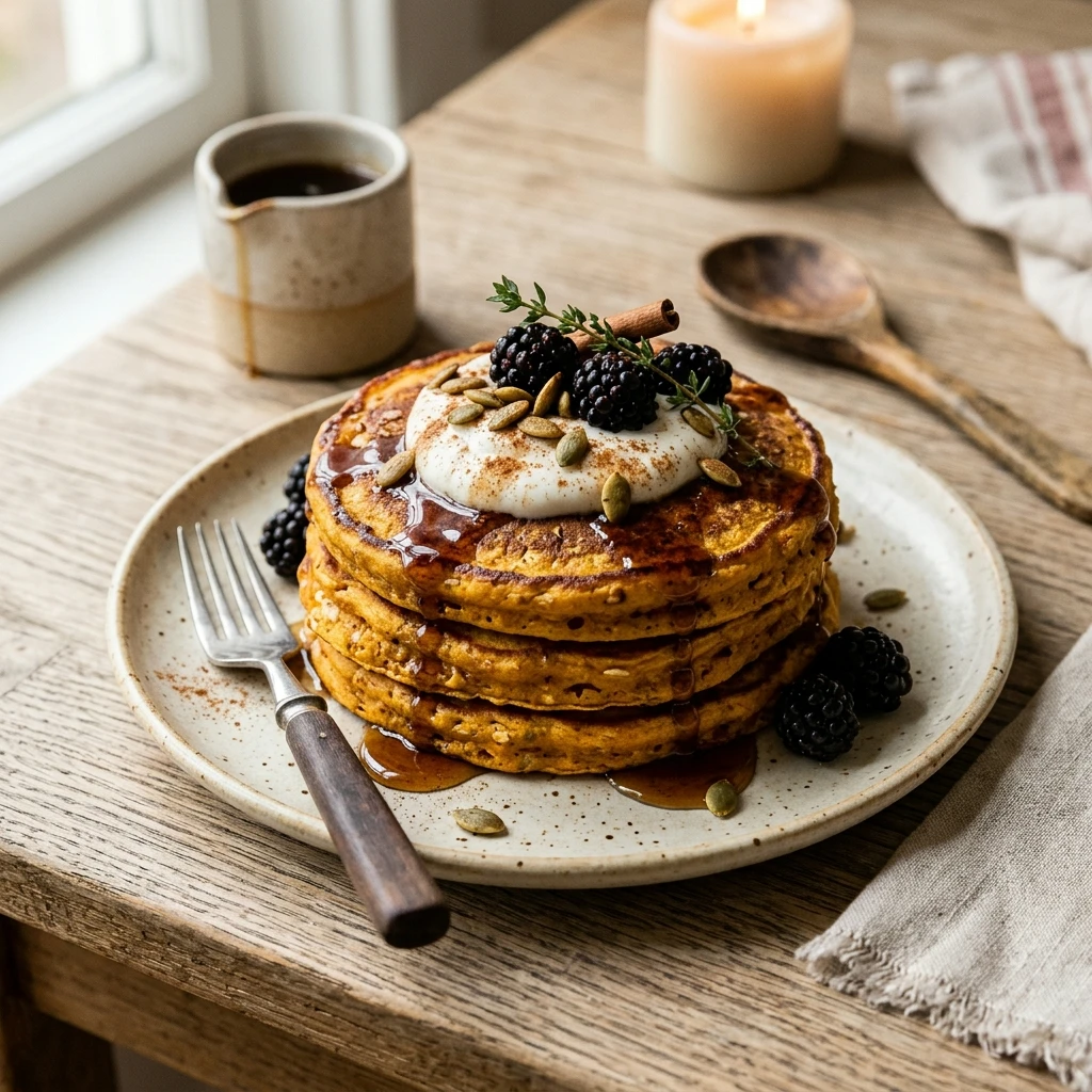 High Protein Pumpkin Cottage Cheese Pancakes