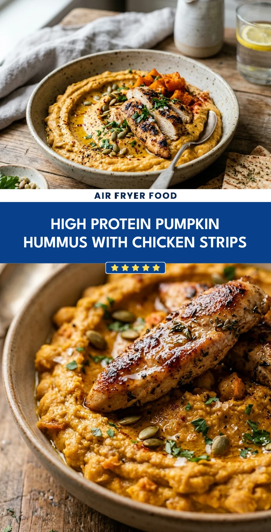 High Protein Pumpkin Hummus With Chicken Strips