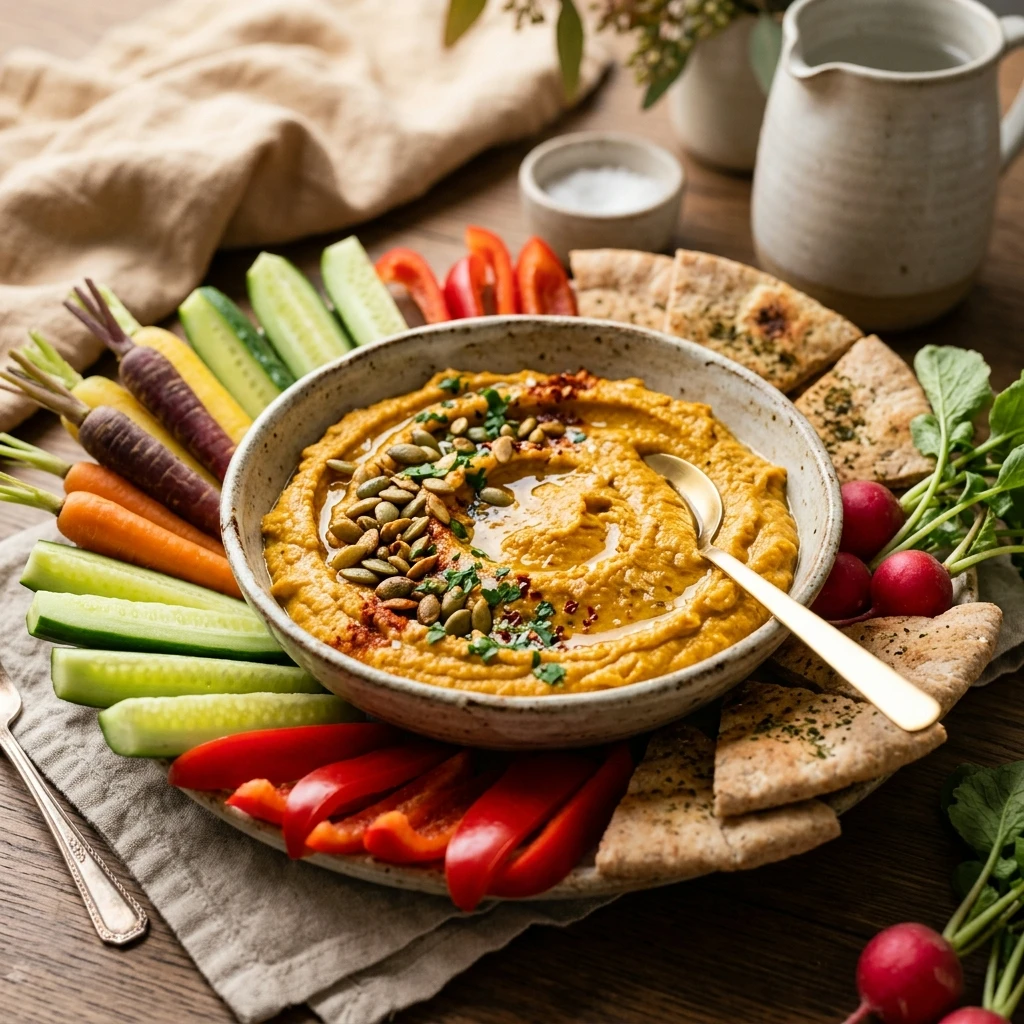 High Protein Pumpkin Hummus With Veggies Recipe