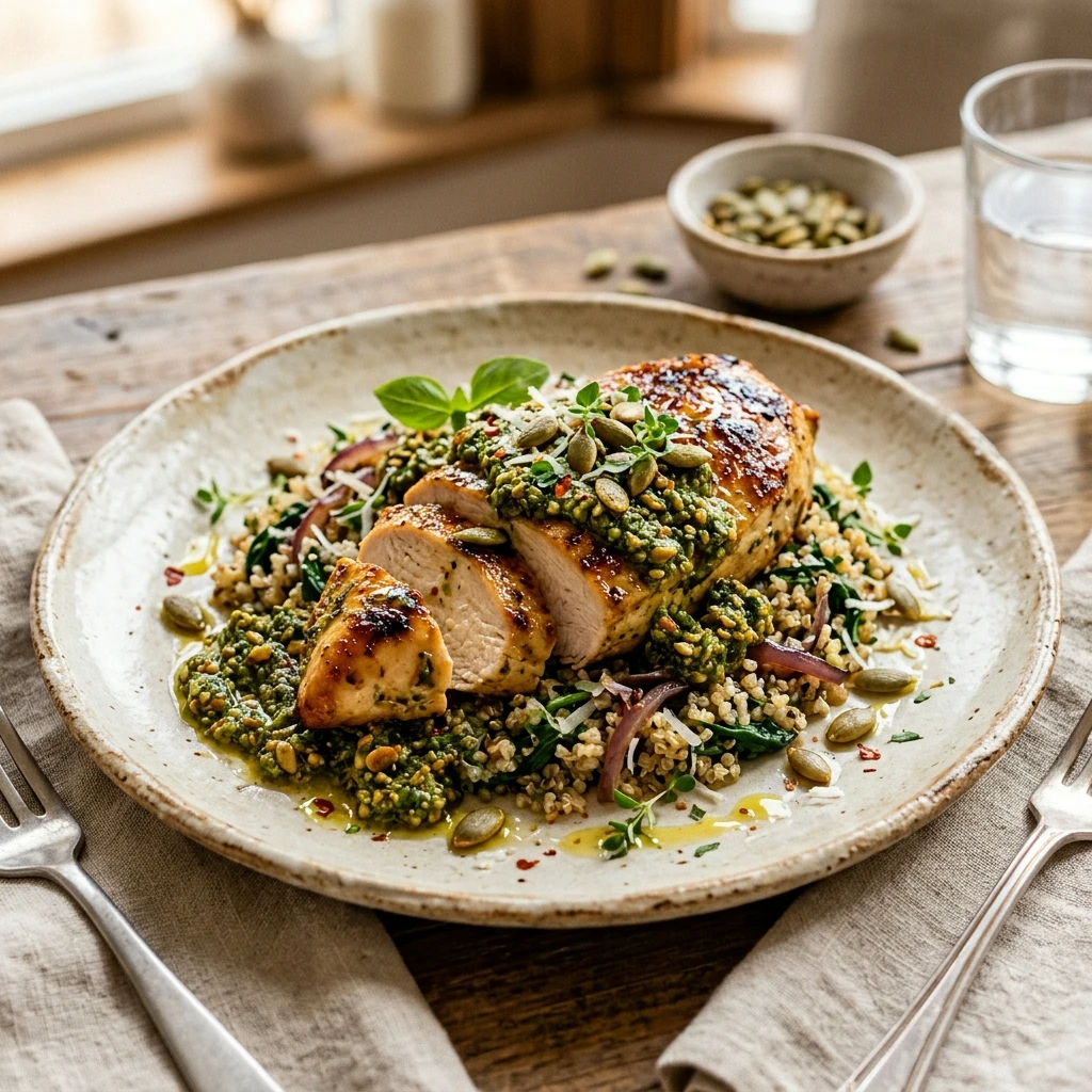 High Protein Pumpkin Seed Pesto Chicken