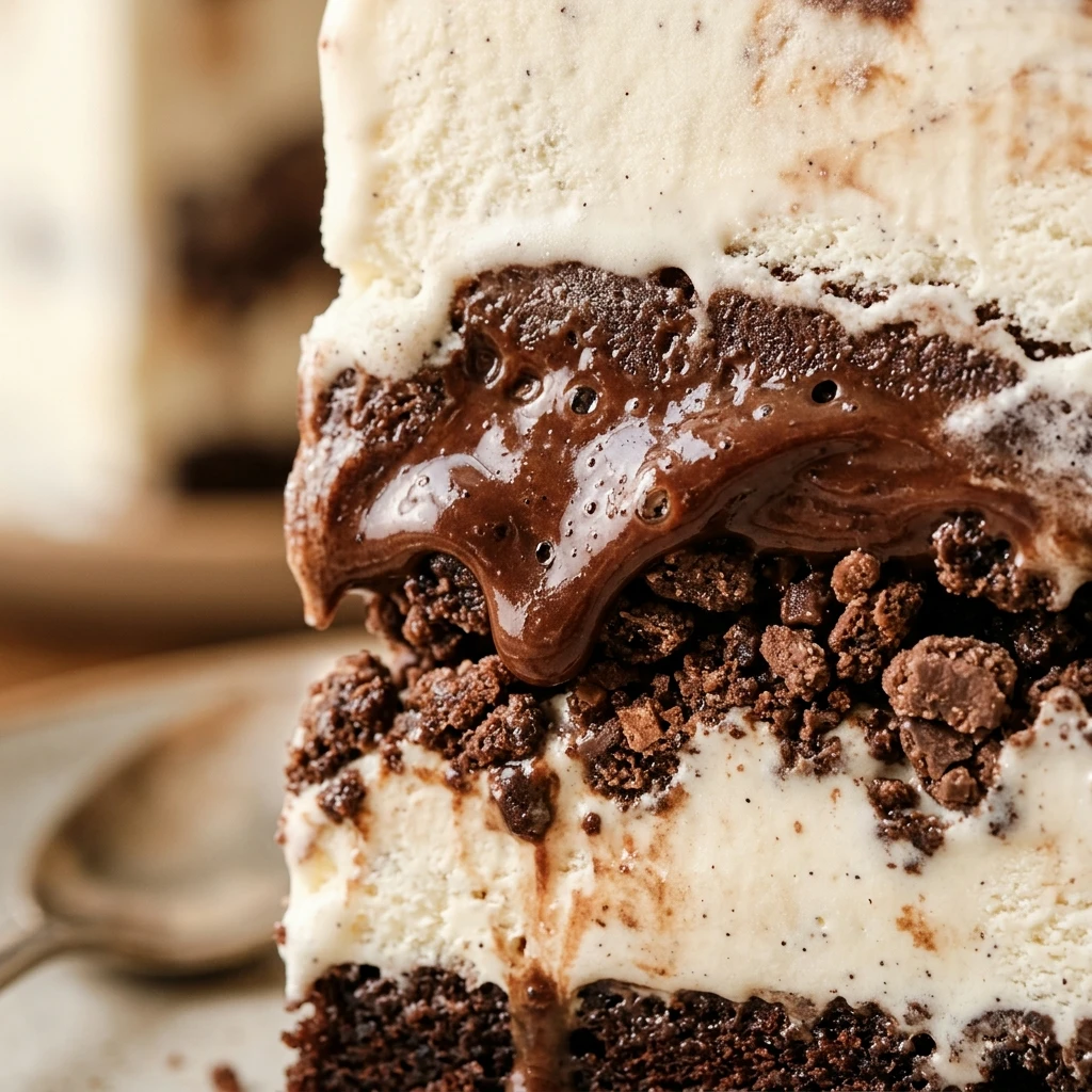 Ice Cream Cake with Fudge and Crunch Layers
